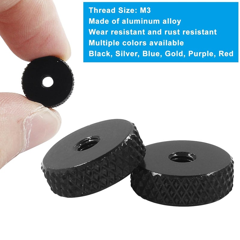 Hitefu 5PCS M3 Flat Knurled Nut, Aluminum Alloy 12mm x 4mm Knurled Thumb Nut, Thumb Thin Nut, Black - Image 4